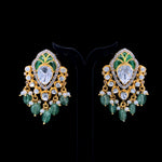 Load image into Gallery viewer, Polki stones with green and pearl accents Earrings