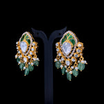 Load image into Gallery viewer, Polki stones with green and pearl accents Earrings