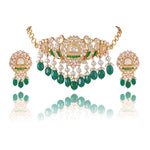 Load image into Gallery viewer, Emerald Green Kundan Pearl Choker Necklace Set