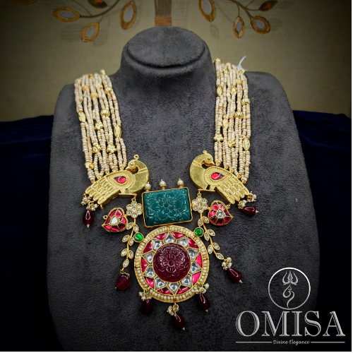 Dual Peacock Kundan Pearl Necklace