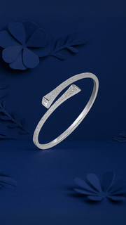 Modern Pave Open Silver Bangle Bracelet