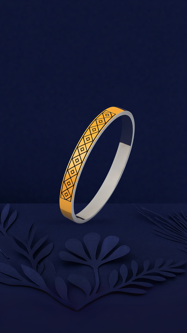 Geometric Gold & Silver Open Bangle