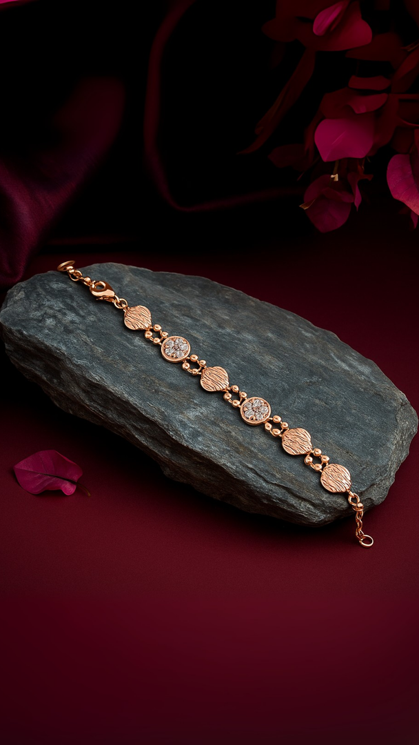 Rose Gold Floral Disc Bracelet