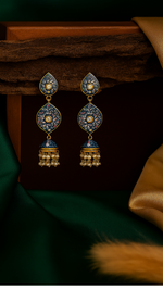 Load image into Gallery viewer, Royal Blue Meenakari Pearl Drop Earrings
