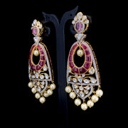 Polki stones, ruby embellishments And Pearls Earrings