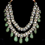 Load image into Gallery viewer, Two Line Polki Neck With Green Drops

