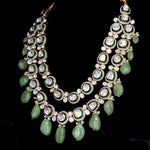 Load image into Gallery viewer, Two Line Polki Neck With Green Drops
