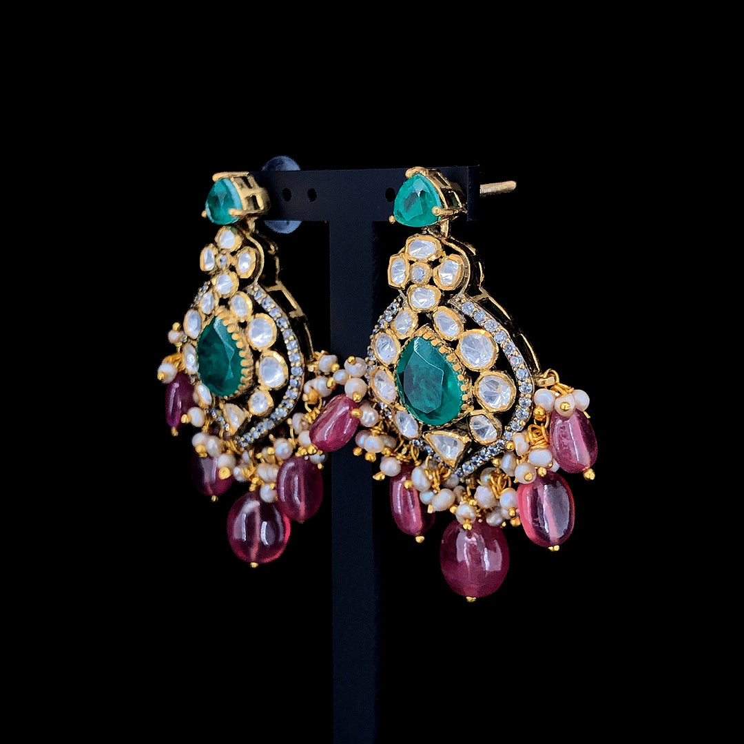 Green Earrings Mehroon Drops