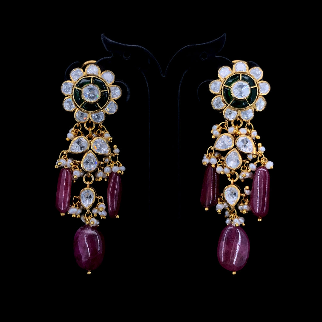 Polki Earrings With Red Drops