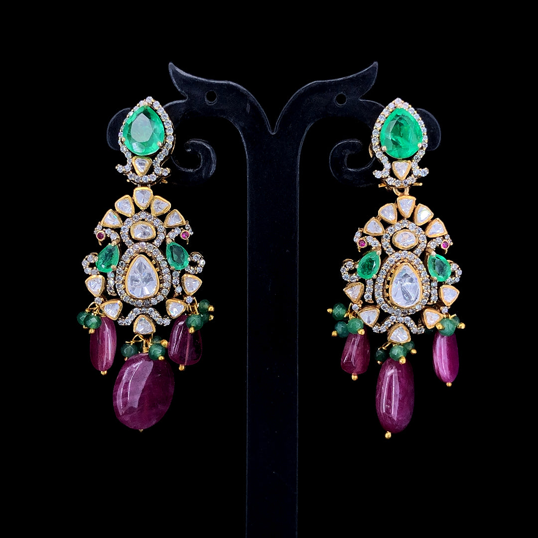 Green Red Ear Polki Ear Dangler
