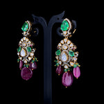 Load image into Gallery viewer, Green Red Ear Polki Ear Dangler
