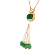 Green Oval Chain Pendant with Green Moti Drops
