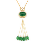 Load image into Gallery viewer, Green Oval Chain Pendant with Green Moti Drops
