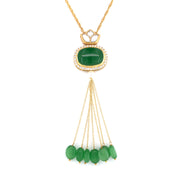 Green Oval Chain Pendant with Green Moti Drops