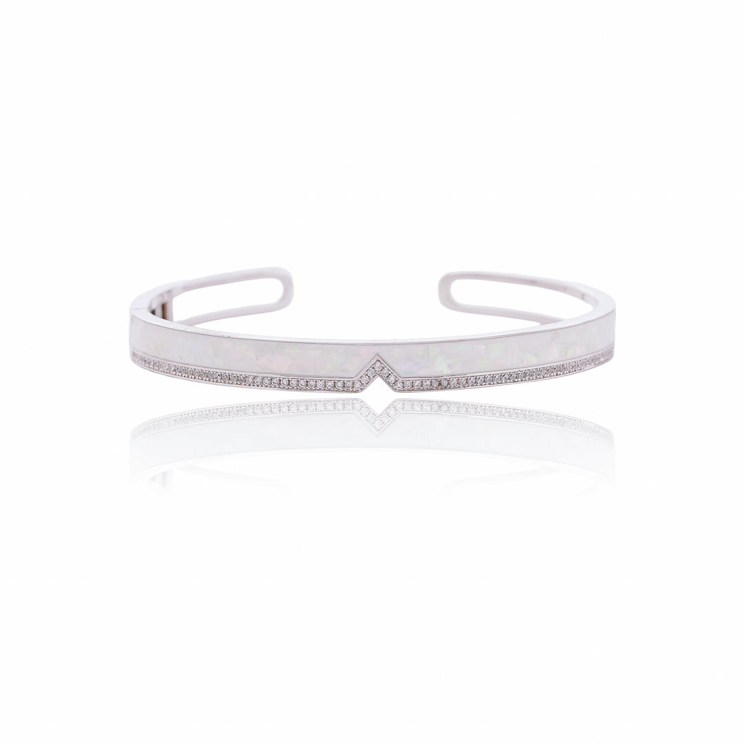 Elegant White Enamel Inlay Cuff Bracelet