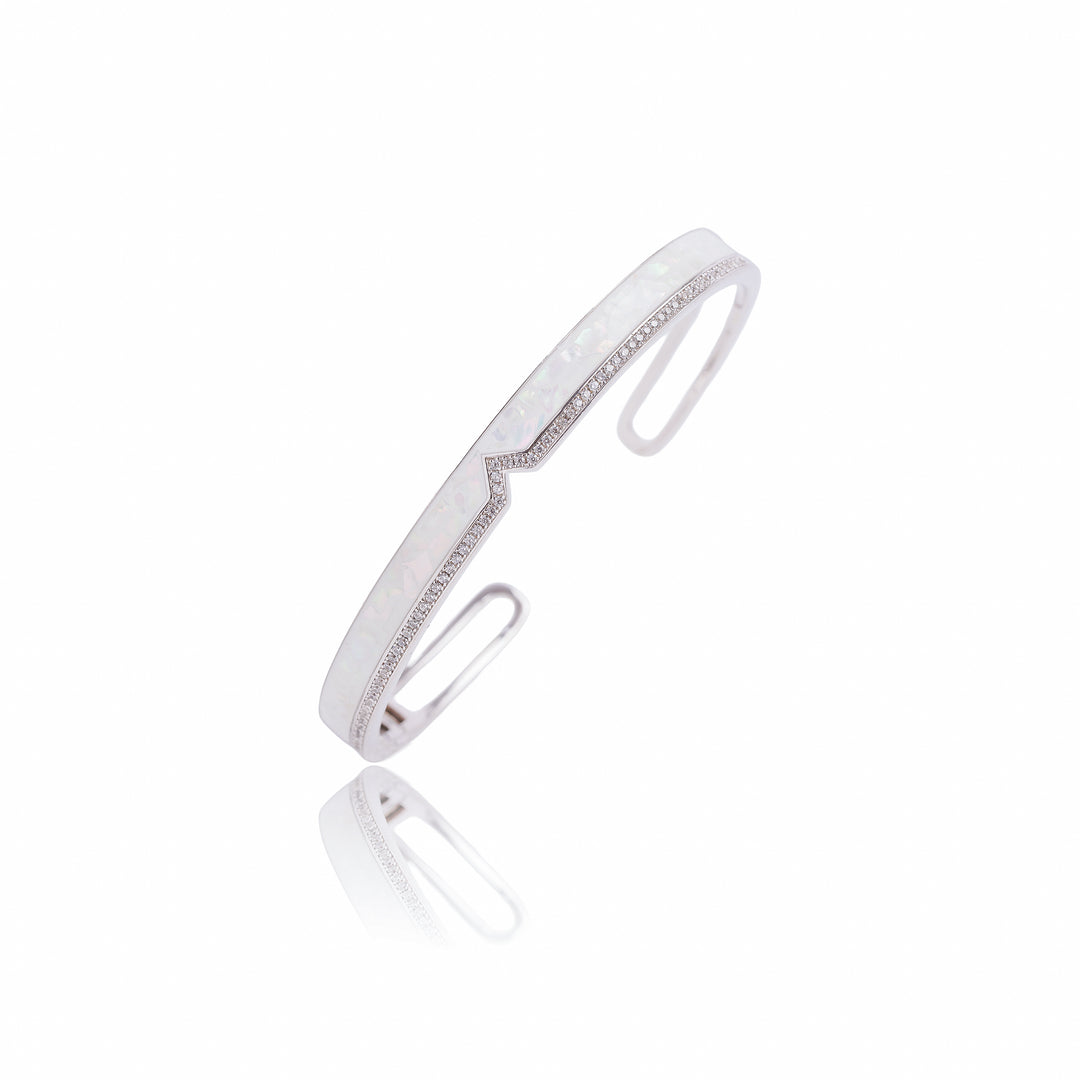 Elegant White Enamel Inlay Cuff Bracelet