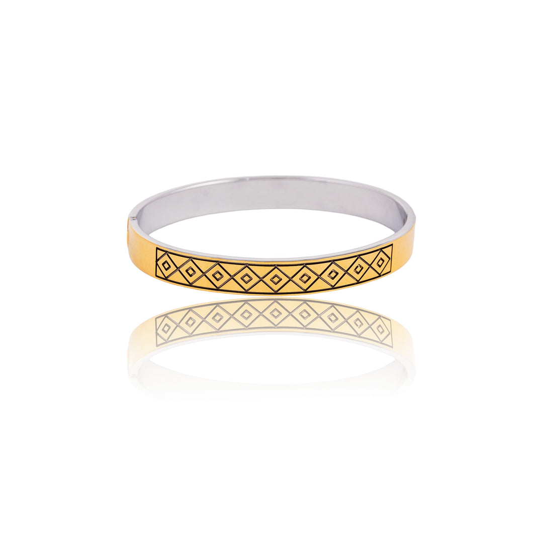 Geometric Gold & Silver Open Bangle