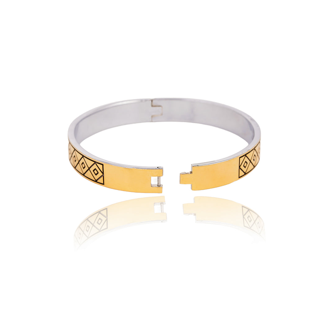Geometric Gold & Silver Open Bangle