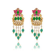 Lotus Inspired Kundan & Meenakari Dangler Earrings