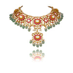 Load image into Gallery viewer, Royal Kundan Polki Choker with Green Beads
