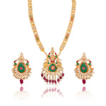 Load image into Gallery viewer, Antique Green &amp; Ruby Kundan Necklace Set with Earrings
