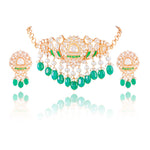 Load image into Gallery viewer, Emerald Green Kundan Pearl Choker Necklace Set
