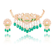 Emerald Green Kundan Pearl Choker Necklace Set