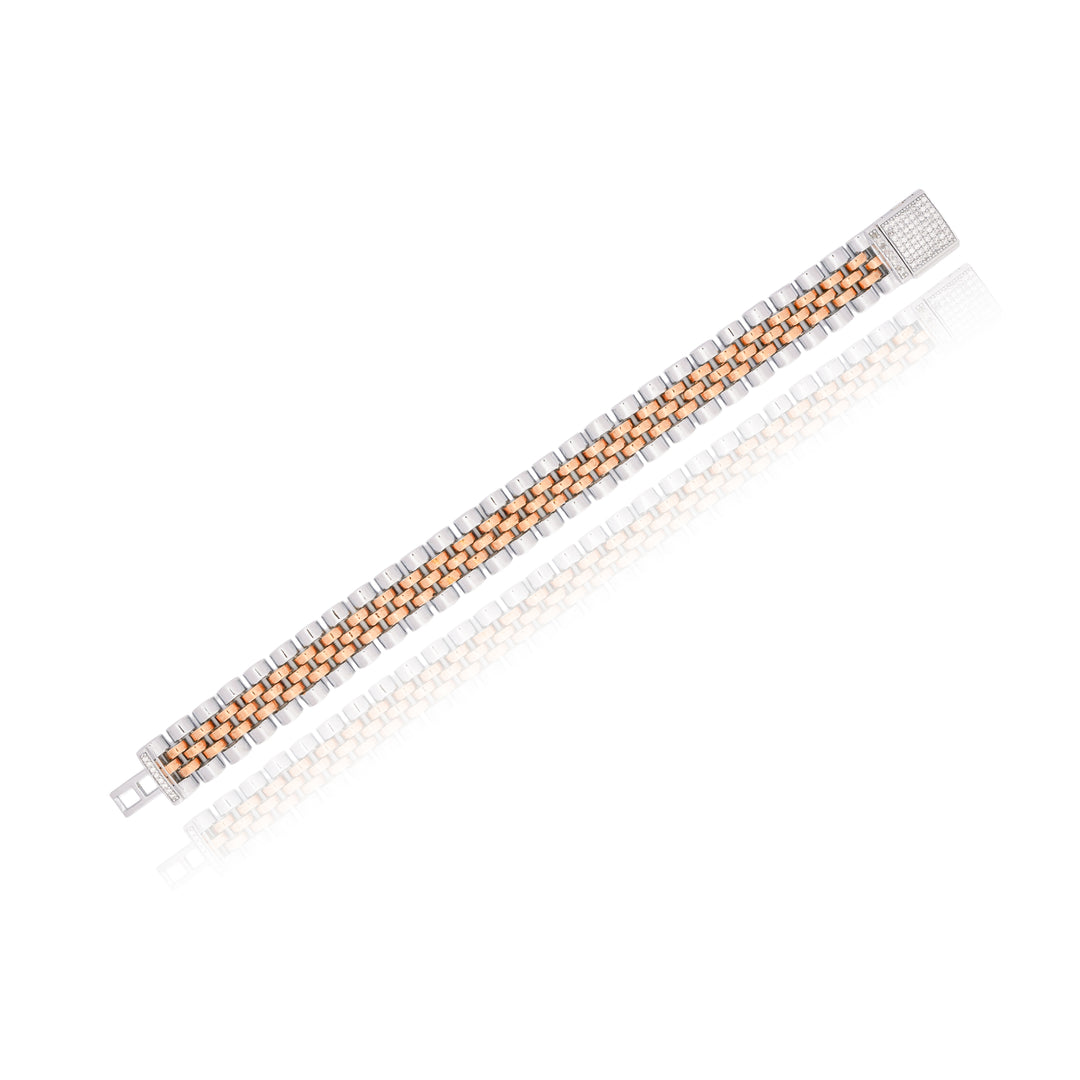 Dual Tone Silver-Rose Gold Box Chain Bracelet